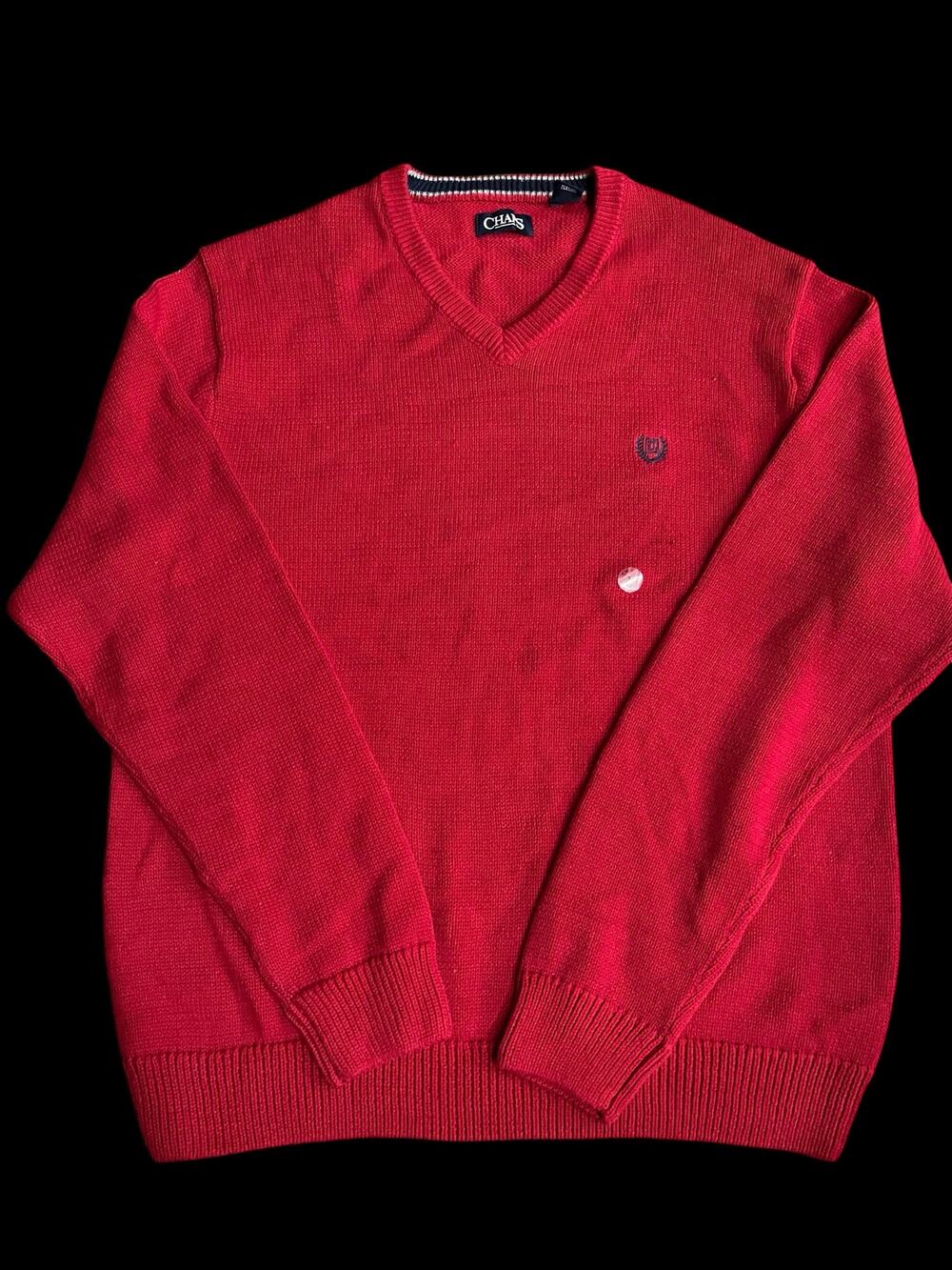 NEW Chaps Sweater-Men Sz L-Dk Red/Cotton-V Neck-L Sleeve-1167